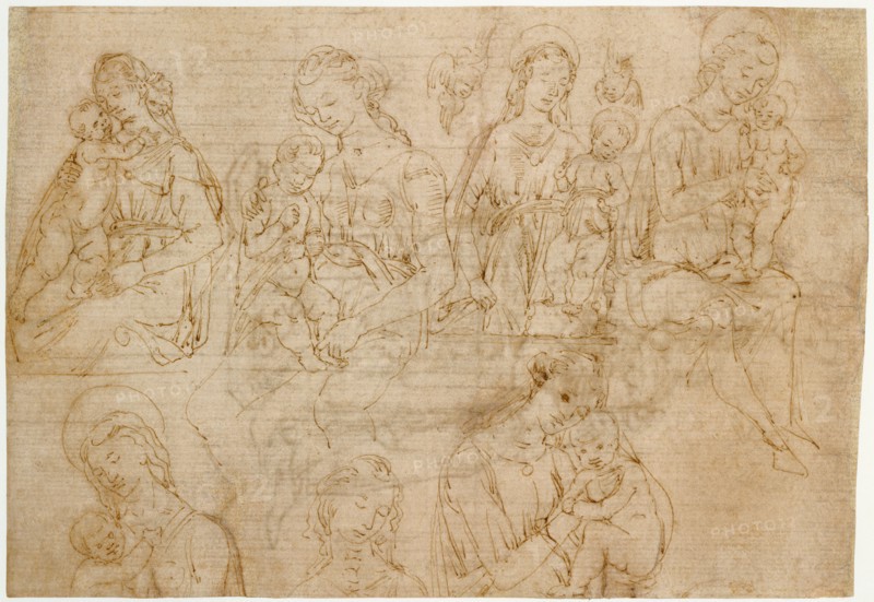 Studies of the Virgin and Child (recto),  Virgin and Child Enthr
