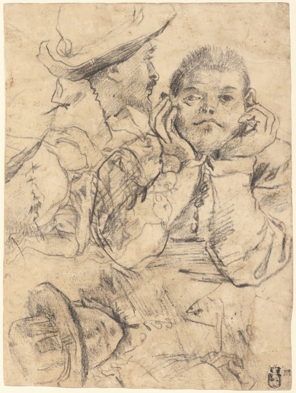 Four Studies of Heads Drawn over a Copy of Saint John the Evange
