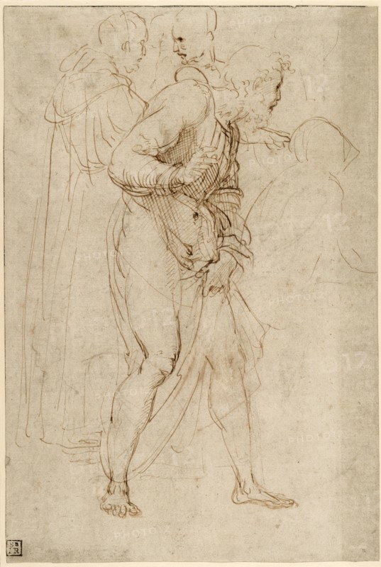 Studies for the Disputa (recto),  Studies for the Disputa (verso