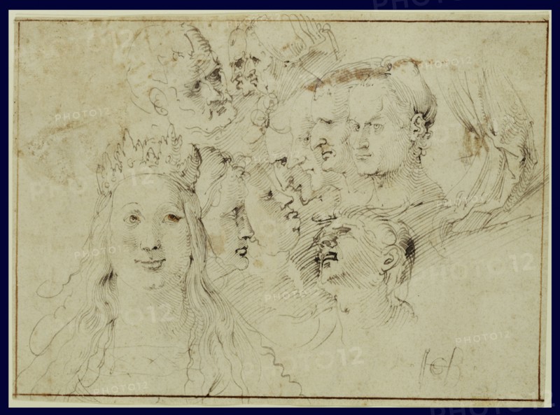 Studies of Heads (recto),  Studies of a Male Figure (verso)