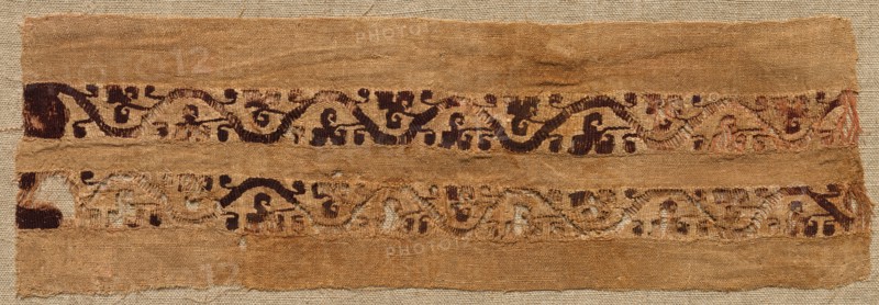 Fragment, with Sleeve Band, from a Tunic, 300s - 500s. Egypt, Byzantine Period, 4th - 6th century. Linen ground, linen and wool tapestry ornament; overall: 26.7 x 9 cm (10 1/2 x 3 9/16 in.).