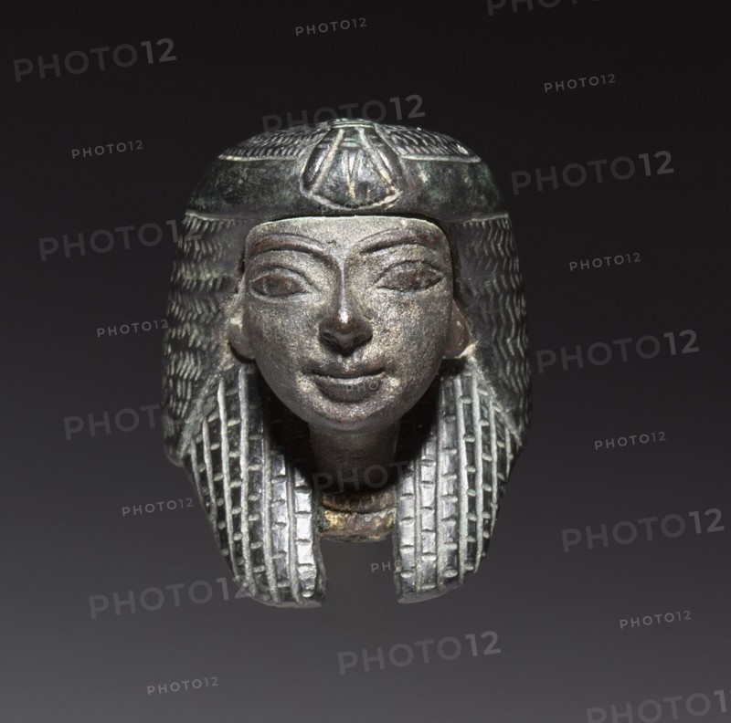 Bronze Mounts from a "Shawabty Bundle": Head, Arms, and Feet, c. 1336-1256 BC. Egypt, Thebes, Wadi Qubbanet el-Qirud, New Kingdom, late Dynasty 18 or early Dynasty 19. Bronze, black copper wig, traces of gilding;