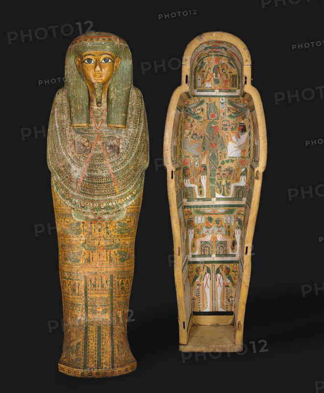 Coffin of Bakenmut, c. 1000-900 BC. Egypt, Thebes, Third Intermediate Period, late Dynasty 21 (1069-945 BC) to early Dynasty 22 (945-924 BC). Gessoed and painted sycamore fig; overall: 208 x 68 cm (81 7/8 x 26 3/4 in.).