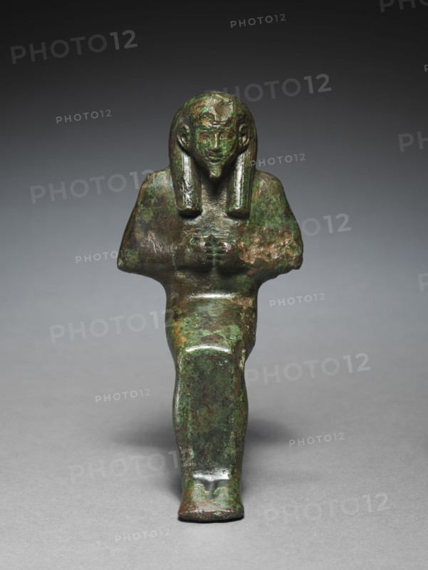 Statuette of Seated God, probably Osiris-lah, 664-525 BC. Egypt, Late Period, Dynasty 26 or later. Bronze, solid cast; overall: 15.7 x 7 x 8 cm (6 3/16 x 2 3/4 x 3 1/8 in.).