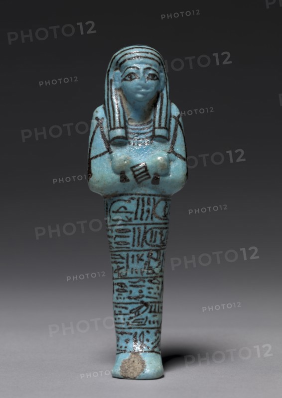 Shawabty of Seti I, c. 1294-1279 BC. Egypt, Thebes, New Kingdom, Dynasty 19, reign of Seti 1. Medium blue faience with black decoration; overall: 15.1 x 4.5 x 3 cm (5 15/16 x 1 3/4 x 1 3/16 in.).