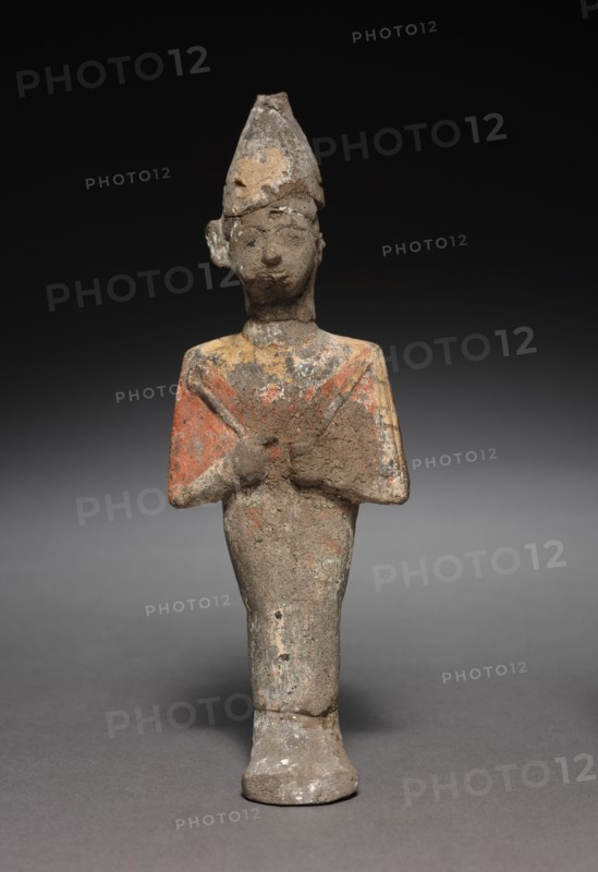 Statuette of Osiris, 1295-1069 BC. Egypt, New Kingdom, Dynasties 19 (1295-1186 BC) -20 (1186-1069). Painted terracotta; overall: 17.4 x 5.9 x 3.7 cm (6 7/8 x 2 5/16 x 1 7/16 in.).