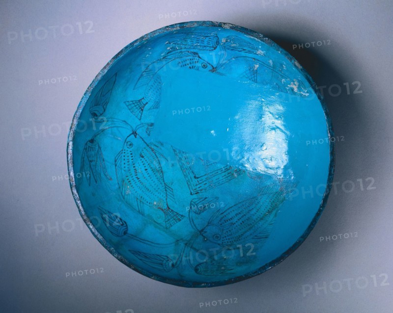 Marsh Bowl, 1540-1350 BC. Egypt, New Kingdom, early Dynasty 18, reign of Hatshepsut or Tuthmosis III. Blue faience with purple decoration; diameter: 22.3 cm (8 3/4 in.).