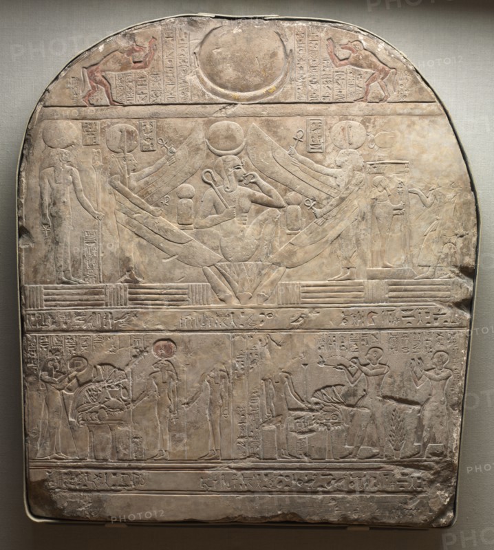 Stele of the High Priest of Ptah, Shedsunefertem, 945-924 BC. Egypt, New Kingdom, Dynasty 22, reign of Shosheng I, 945-924 BC. Limestone, originally painted and gilded; overall: 86.8 x 78.5 cm (34 3/16 x 30 7/8 in.).