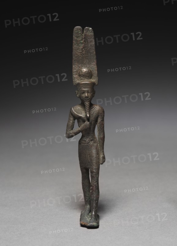 Statuette of Amen-Ra, 664-525 BC. Egypt, Late Period, Dynasty 26 or later. Bronze, solid cast; overall: 13.1 x 2.7 x 3.7 cm (5 3/16 x 1 1/16 x 1 7/16 in.).