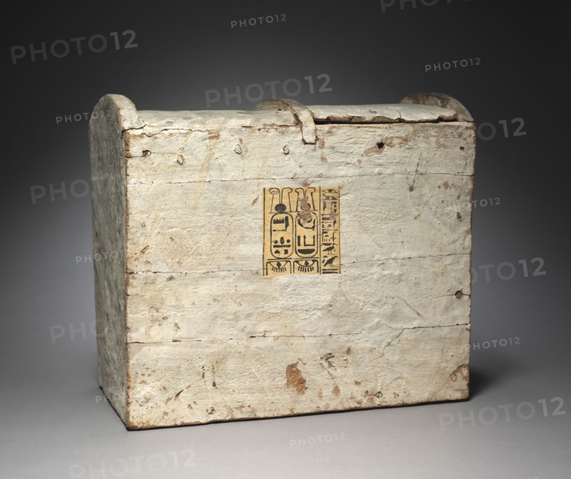 Shawabty Box of Bakenmut, 1000-900 BC. Egypt, Third Intermediate Period, late Dynasty 21 (1069-945 BC) or early Dynasty 22 (945-715 BC). Gessoed and painted buckthorn wood; overall: 44.6 x 28 cm (17 9/16 x 11 in.).
