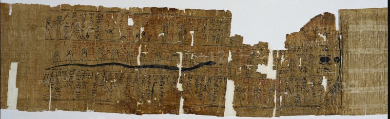 Book of Amduat, Perhaps of Bakenmut, with Elements of the Tenth through Twelfth Hours, 1000-900 BC. Egypt, Third Intermediate Period, late Dynasty 21 (1069-945 BC) or early Dynasty 22 (945-715 BC). Papyrus; overall: 21.2 cm (8 3/8 in.).