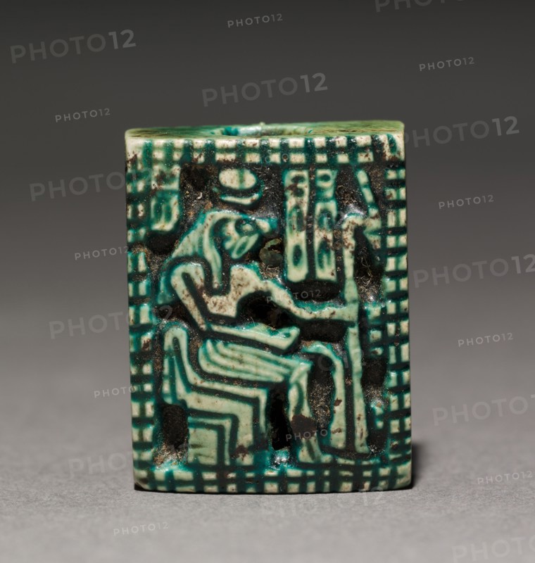 Double-Sided Plaque Amulet, 1069-715 BC. Egypt, Third Intermediate Period. Green-glazed steatite; overall: 2.5 x 2 x 1 cm (1 x 13/16 x 3/8 in.).