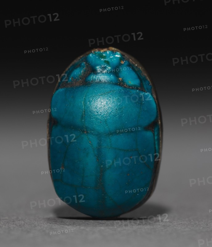 Scarab, 1980-1648 BC. Egypt, Middle Kingdom, late Dynasty 12 to Dynasty 13. Blue-green glazed steatite, gold mount; overall: 1.3 cm (1/2 in.).