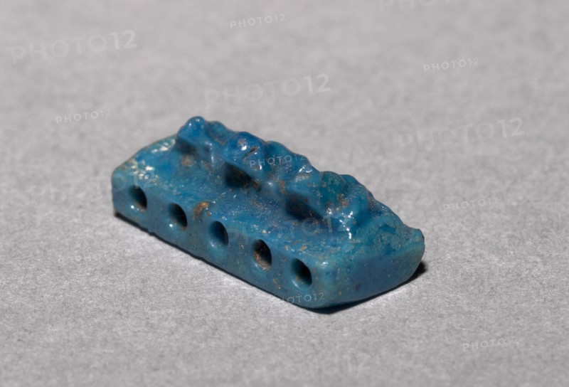 Three-Frog Bead Amulet, 1540-1069 BC. Egypt, New Kingdom. Deep turquoise faience; overall: 1.2 x 5 cm (1/2 x 1 15/16 in.).
