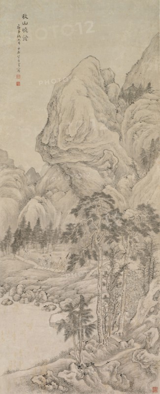 Landscape, 1644-1911. China, Qing dynasty (1644-1911). Hanging scroll, ink and slight color on paper; overall: 138.7 x 56.2 cm (54 5/8 x 22 1/8 in.).