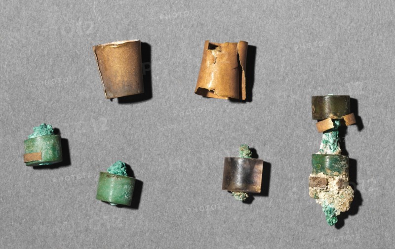 Fragments of an Amuletic Cylinder, 2040-1648 BC. Egypt, Middle Kingdom. Gold, feldspar, and rock crystal; overall: 5.5 cm (2 3/16 in.).