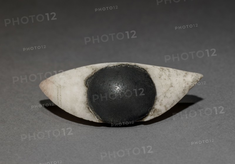 Pair of Inlay Eyes, 1980-1801 BC. Egypt, El-Haraga, cemetery E, tomb 614, excavated in 1914, Middle Kingdom, Dynasty 12, 1980-1801 BC. Travertine and obsidian; overall: 2.2 cm (7/8 in.).