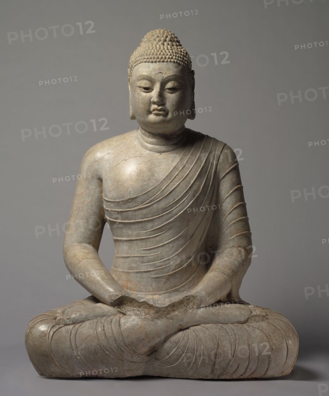 Seated Amitayus Buddha, c. 570s. China, Northern Qi dynasty (550-577). Marble; overall: 110 x 66.1 cm (43 5/16 x 26 in.).