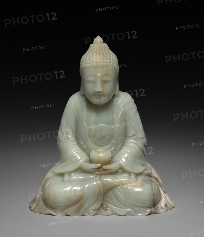 Seated Buddha, 18th-19th Century. China, Qing dynasty (1644-1911). Jade ; overall: 31.6 x 27.4 cm (12 7/16 x 10 13/16 in.).
