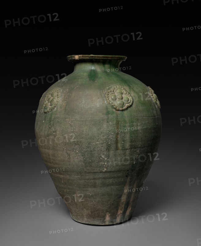 Jar, 6th Century. China, Six Dynasties period (265-589) or Sui dynasty (581-618). Glazed earthenware; diameter: 38.2 cm (15 1/16 in.); overall: 50.8 cm (20 in.).