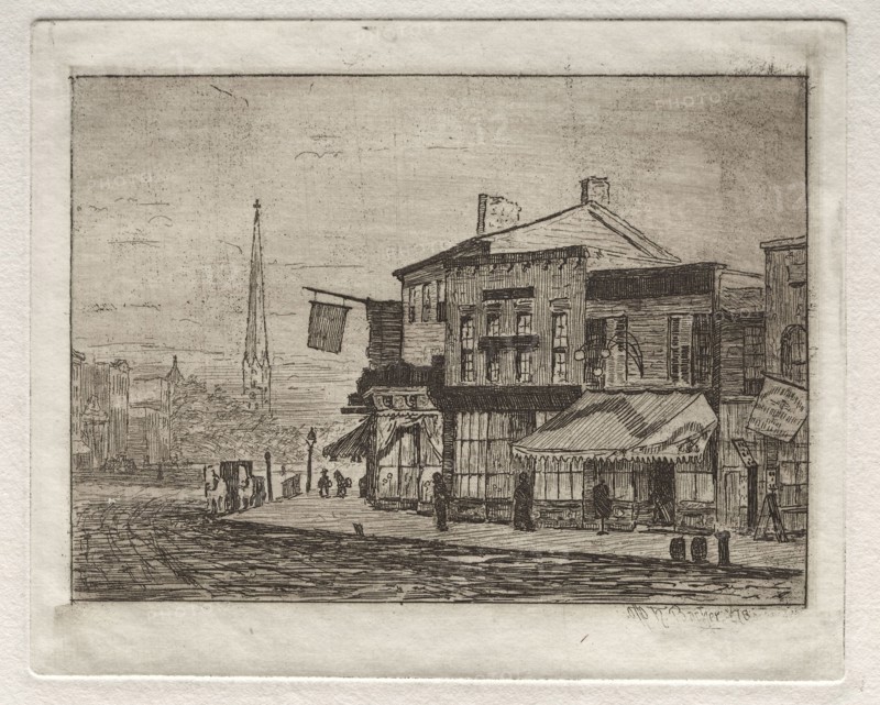 Cleveland, Woodland Avenue and Eagle Street, 1878. Otto H. Bacher (American, 1856-1909). Etching
