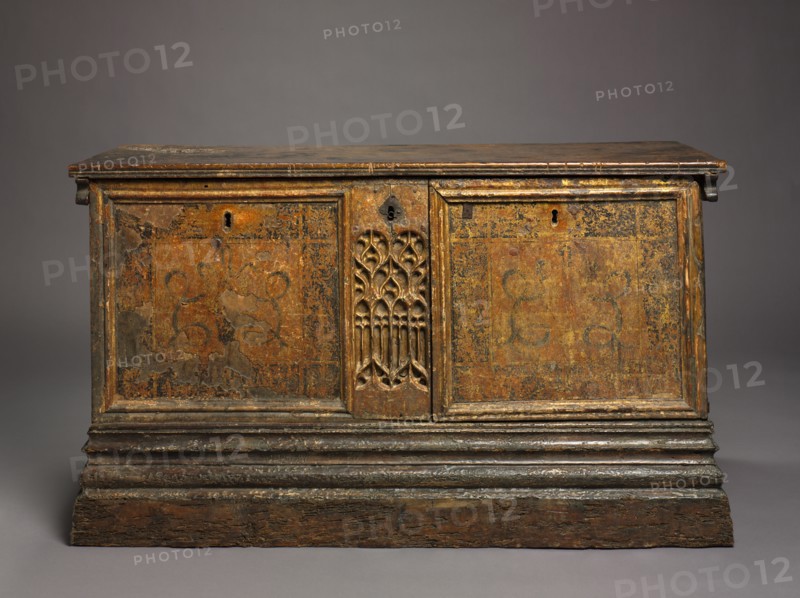 Gothic Marriage Chest, c. 1500. Spain, Catalonia, Barcelona(?), early 16th century. Wood with painting and gilding; overall: 71.8 x 127 x 55.9 cm (28 1/4 x 50 x 22 in.).