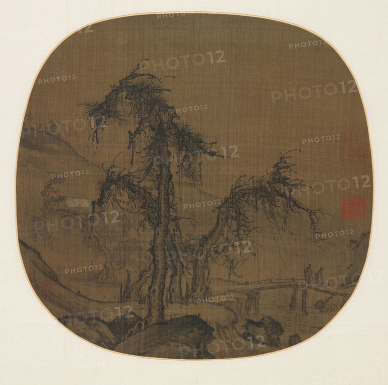 Ramblers over a Winding Stream, before 1330. Luo Zhichuan (Chinese, active 1280s-1320s). Album leaf, ink on silk; painting only: 24.5 x 25.2 cm (9 5/8 x 9 15/16 in.).