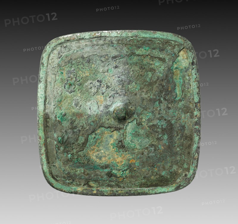 Mirror, 618-907. China, Tang dynasty (618-907). Bronze with silver inlay in lacquer; overall: 17.8 x 17.8 cm (7 x 7 in.).