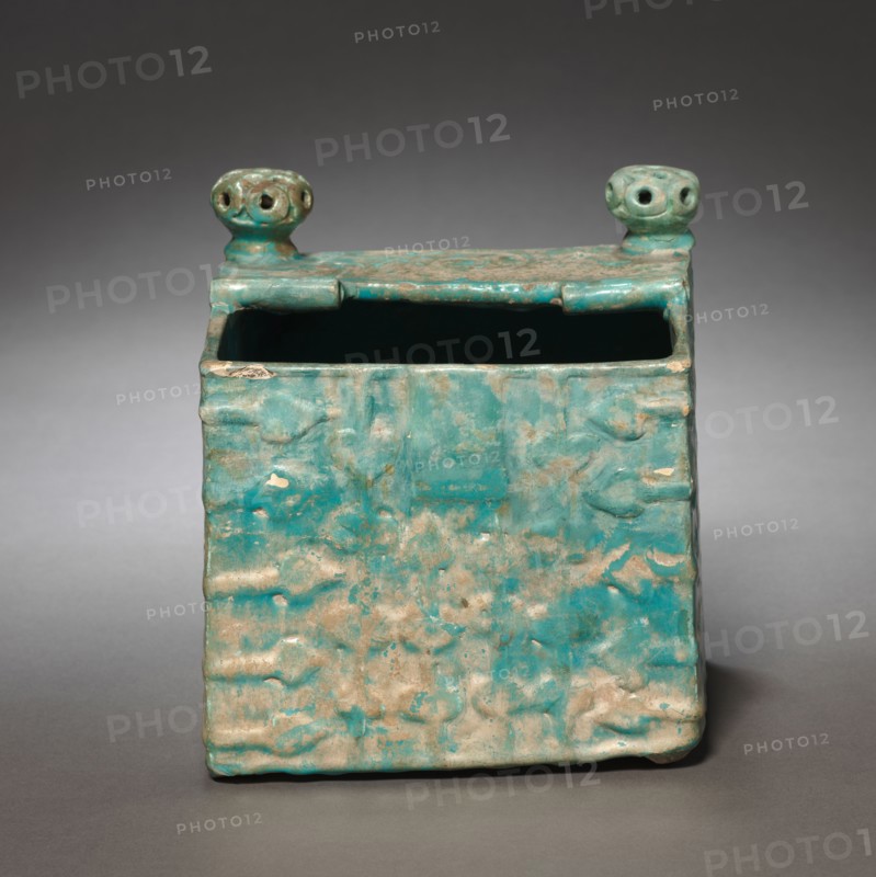 Casket, Late 12th-13th Century. Syria (Raqqa), Ayyubid Period. Fritware with molded design under glaze; overall: 20.4 x 18 x 15.5 cm (8 1/16 x 7 1/16 x 6 1/8 in.).