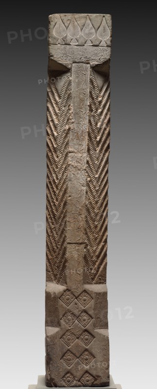 Hollow Tile:  Column from Tomb-Chamber Doorway, 2nd Century. China, Han dynasty (202 BC-AD 220). Earthenware, die-stamped relief; overall: 112.4 x 19 cm (44 1/4 x 7 1/2 in.).