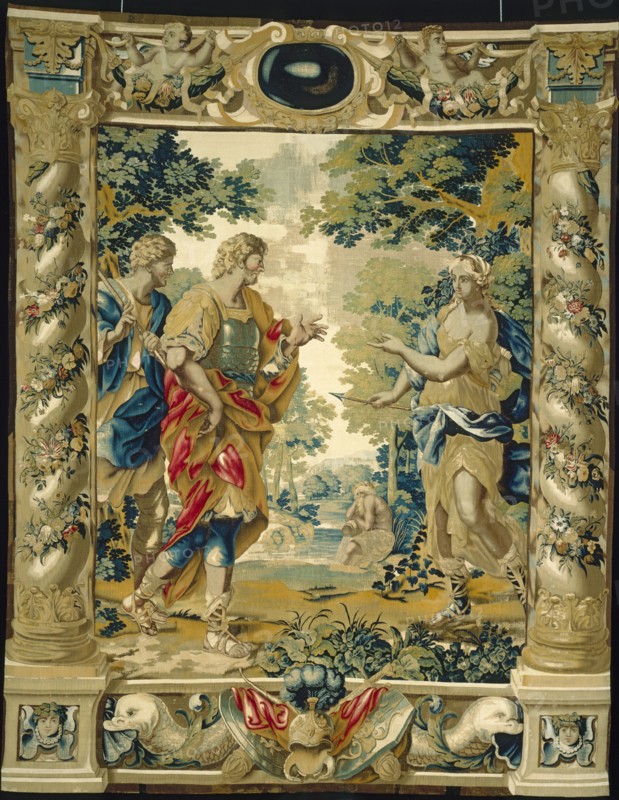 Venus tells Aeneas and his friend Achates to go to Carthage, 1679. Giovanni Francesco Romanelli (Italian, 1610-1662), Michael Wauters (Flemish, 1679). Tapestry weave: silk and wool; overall: 411.3 x 294.5 cm (161 15/16 x 115 15/16 in.)