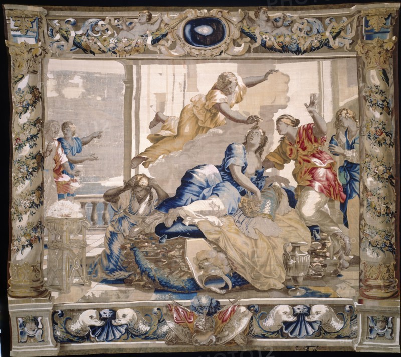 The Death of Dido, 1679. Giovanni Francesco Romanelli (Italian, 1610-1662), Michael Wauters (Flemish, 1679). Tapestry weave: silk and wool; overall: 414 x 466.5 cm (163 x 183 11/16 in.)