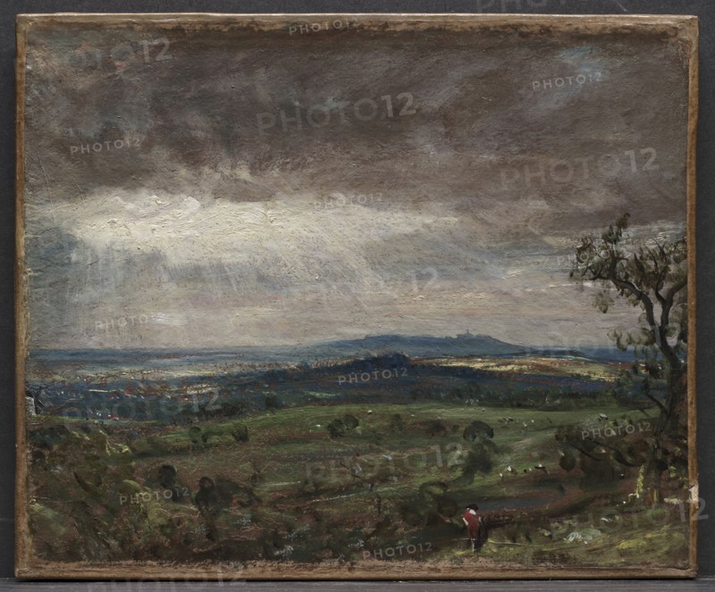 Hampstead Heath, Looking Toward Harrow, c. 1821. John Constable (British, 1776-1837). Oil on paper, mounted on canvas; framed: 39 x 44.5 x 5 cm (15 3/8 x 17 1/2 x 1 15/16 in.); unframed: 25.9 x 31.3 cm (10 3/16 x 12 5/16 in.).