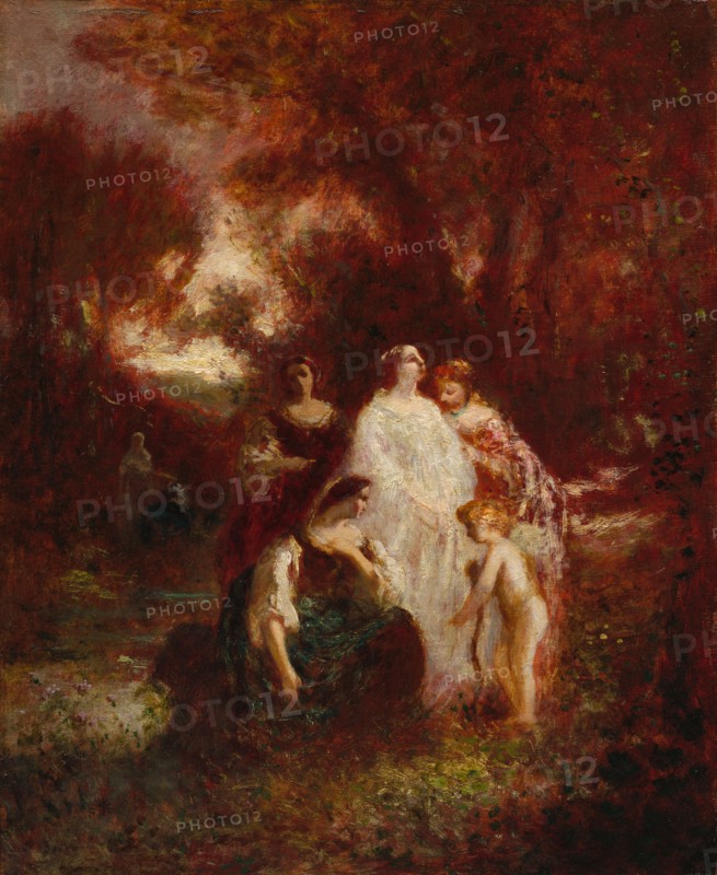 Figures in the Woods, c. 1857-1862. Adolphe Monticelli (French, 1824-1886). Oil on fabric; unframed: 46.2 x 37.5 cm (18 3/16 x 14 3/4 in.)