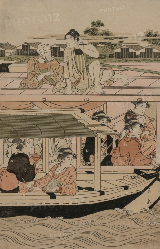 Boating Party on the Sumida River, late 1780s. Chobunsai Eishi (Japanese, 1756-1829). Color woodblock print; sheet: 39.1 x 26.2 cm (15 3/8 x 10 5/16 in.).