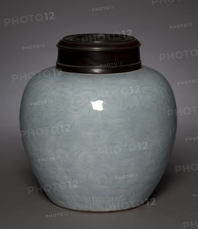 Jar, 1736-1795. China, Qing dynasty (1644-1911), Qianlong reign (1736-1795). Porcelain with molded decoration and blue glaze; overall: 20 cm (7 7/8 in.).