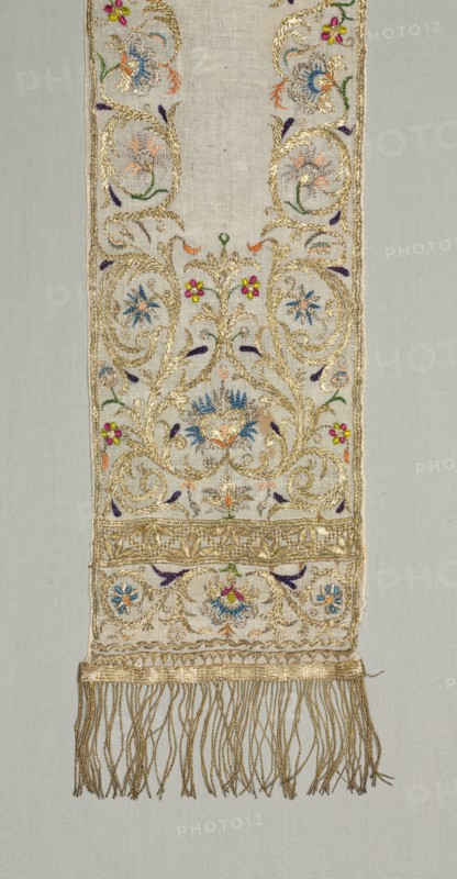Cap (Benika), 1800s. Algeria, 19th century. Embroidery: silk and metal strips on linen tabby ground; overall: 210.8 x 17.1 cm (83 x 6 3/4 in.)