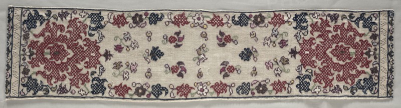 Part of a Cap (Benika), 1700s. Algeria, 18th century. Embroidery: silk and metal strips on linen tabby ground; overall: 41.3 x 38.4 cm (16 1/4 x 15 1/8 in.).