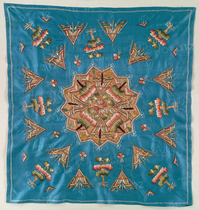 Embroidered Table Cover, 18th-19th century. Turkey, 18th-19th century. Embroidery, silk and metallic threads, on silk tabby ground; average: 102.2 x 97.2 cm (40 1/4 x 38 1/4 in.).