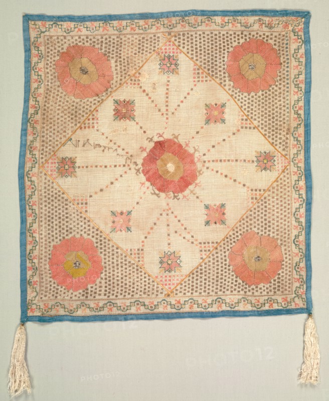 Embroidered Square, 19th century. Turkey, 19th century. Embroidery: silk and metallic threads on linen tabby ground; average: 41.9 x 44.2 cm (16 1/2 x 17 3/8 in.).