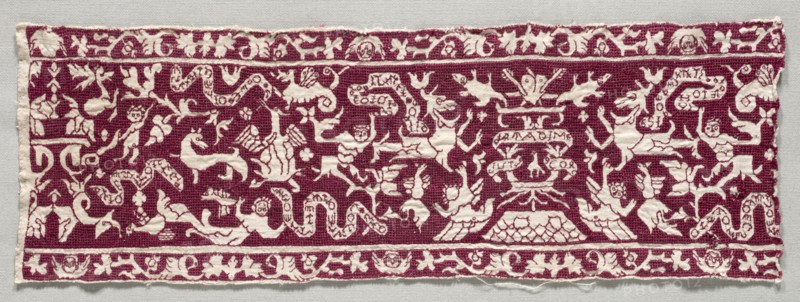 Embroidered Band, 1500s - 1600s. Italy, 16th-17th century. Embroidery; silk on linen; overall: 11.5 x 34.3 cm (4 1/2 x 13 1/2 in.)