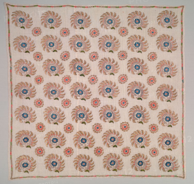 Embroidered Square, 19th century. Turkey, 19th century. Embroidery: silk, gold and silver filé on linen tabby ground; average: 83.9 x 81.3 cm (33 1/16 x 32 in.).