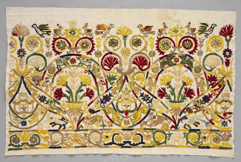 Fragment of a Skirt Border, 1700s. Greece, Crete, 18th century. Embroidery: silk on linen tabby ground; overall: 43.9 x 68.9 cm (17 5/16 x 27 1/8 in.)