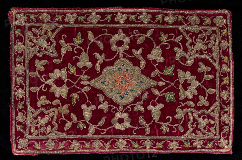 Embroidered Panel, 1700s. India, 18th century. Embroidery; silk and gold and silver filé; overall: 28 x 18.4 cm (11 x 7 1/4 in.).