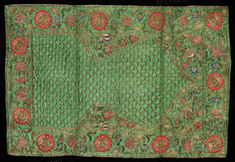 Prayer Mat, 1700s - 1800s. India, 18th-19th century. Embroidery, silk and gold thread; overall: 47.6 x 32.7 cm (18 3/4 x 12 7/8 in.)