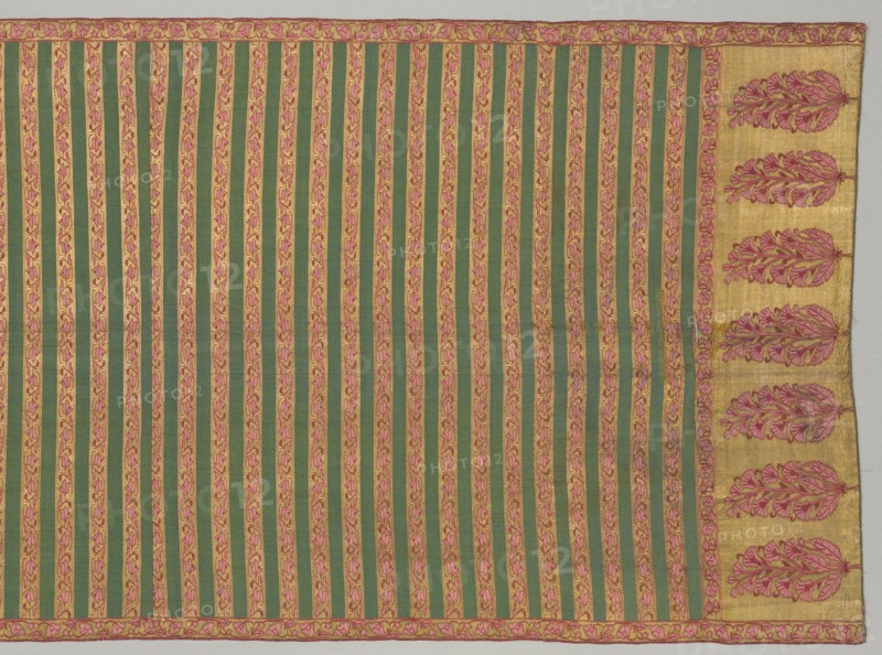 Sash with flora and banded field, 1700s. India, probably Aurangabad. Tapestry weave, double interlocked: silk and gilt-metal thread; overall: 309.9 x 64.8 cm (122 x 25 1/2 in.)