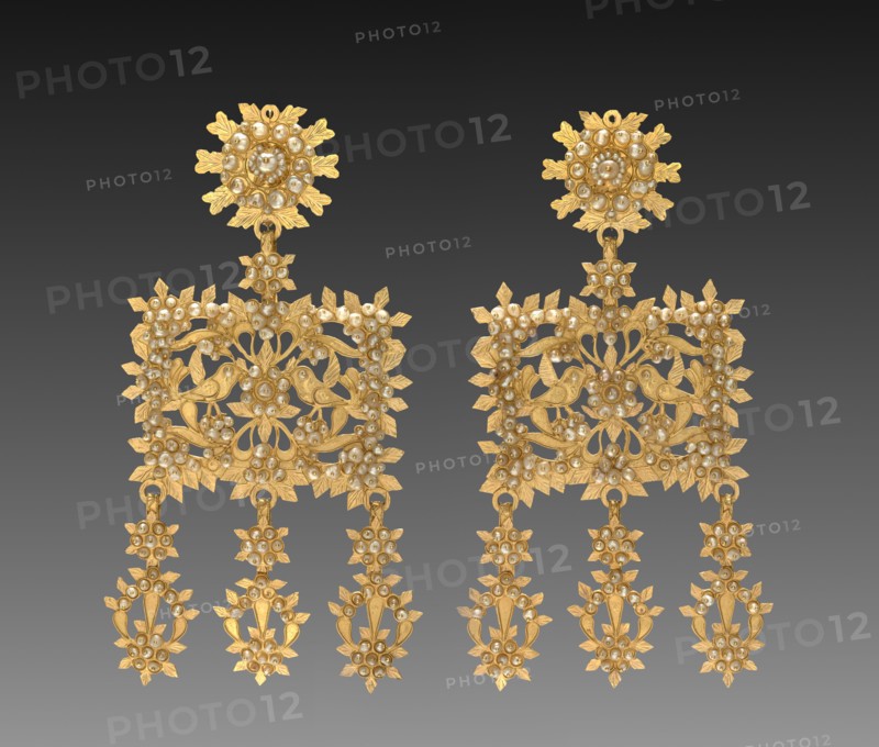 Pair of Earrings, 1700s - 1800s. Sardinia, 18th-19th century. Gold; overall: 11.8 cm (4 5/8 in.).