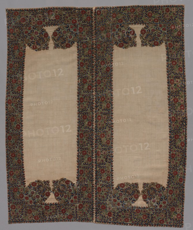Front and Back of a Bolster Case, 1700s. Greece, Epirus, Yaninna, 18th century. Embroidery: silk on linen tabby ground; overall: 109.2 x 87.7 cm (43 x 34 1/2 in.)
