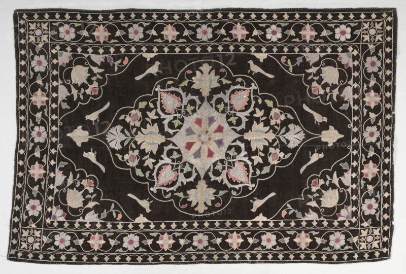 Embroidered Divan Cover (?), 19th century. Turkey, 19th century. Embroidery: silk, and metal filé twisted around silk core, couched with silk, on velvet ground; cotton backing; average: 163.8 x 108.6 cm (64 1/2 x 42 3/4 in.).