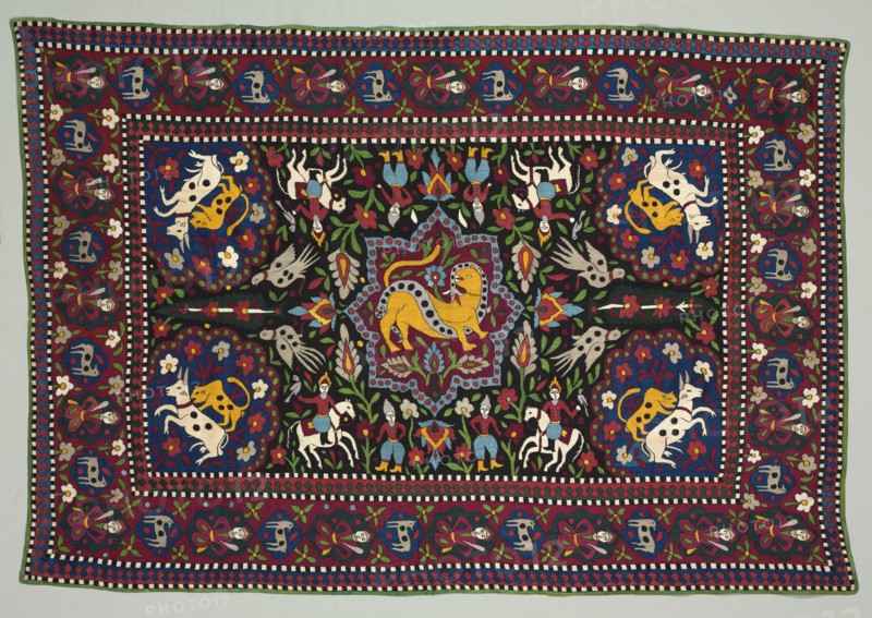 Ceremonial or summer floor cover, 1800s. Iran, Qajar period. Plain weave: cotton; embroidery: silk; overall: 175.2 x 118.1 cm (69 x 46 1/2 in.)
